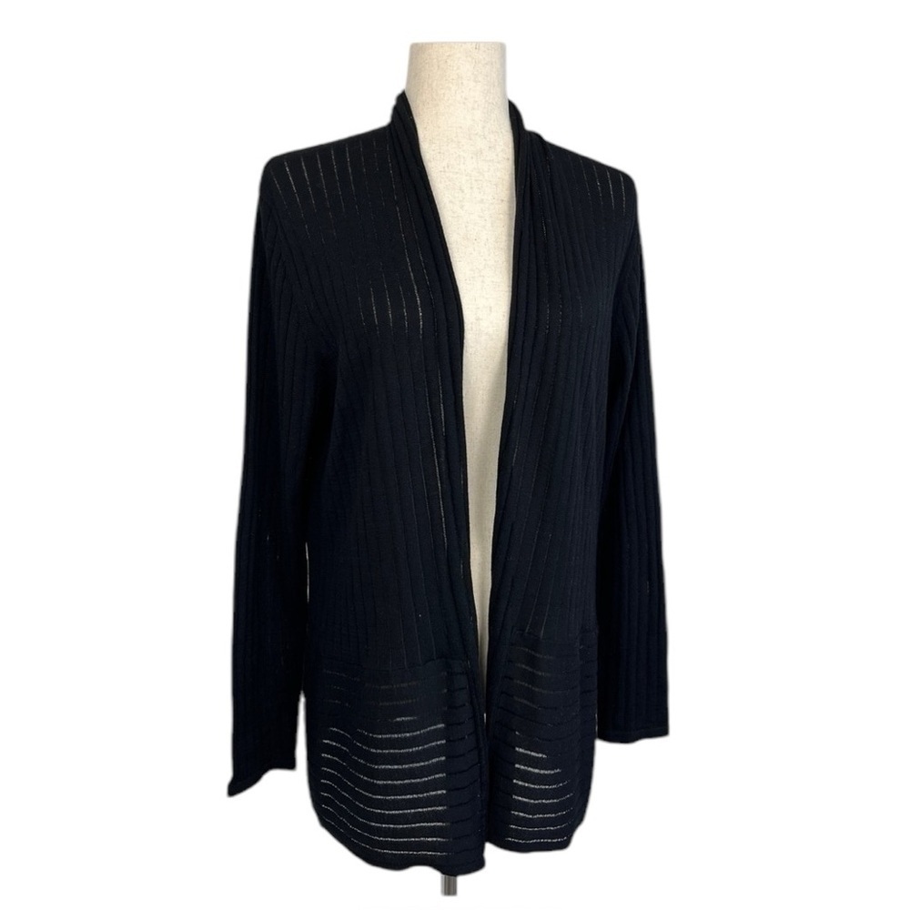 August Silk Striped Cardigan Sweater. Black. Size XL #586